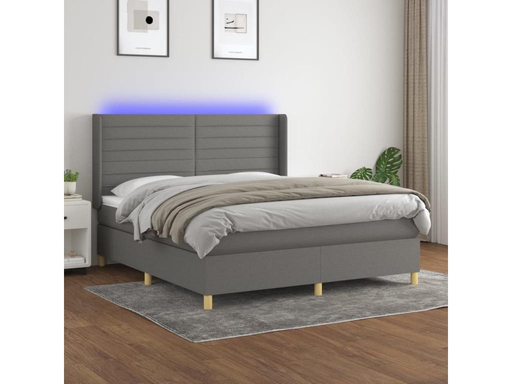 Bed Frame with Mattress with LED - Dark Gray Wood, W 79.9 x D 64.2 x H 50.4 in
