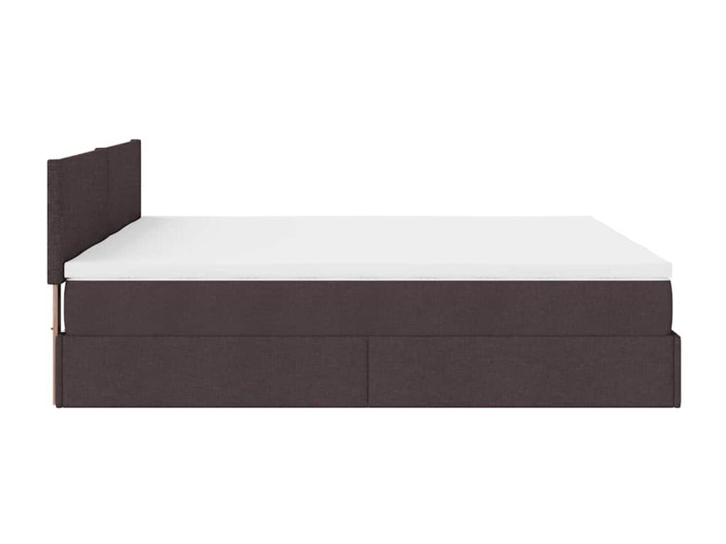 Bed Frame with Mattress - Brown Polyester Fabric, W 79.9 x D 70.9 x H 34.6 in