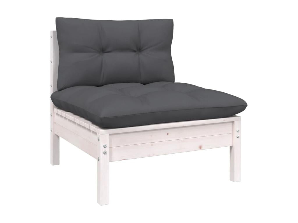 7-Piece Outdoor Patio Set with Cushions - White Wood, W 25 x D 25 x H 11.2 in