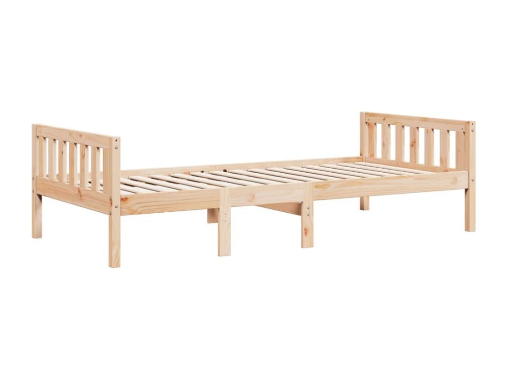 Bed Frame with Mattress - Brown Wood, W 77 x D 37.6 x H 22.4 in