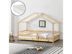 Bed Frame with Mattress - Natural Wood, W 80.7 x D 38.2 x H 53.5 in