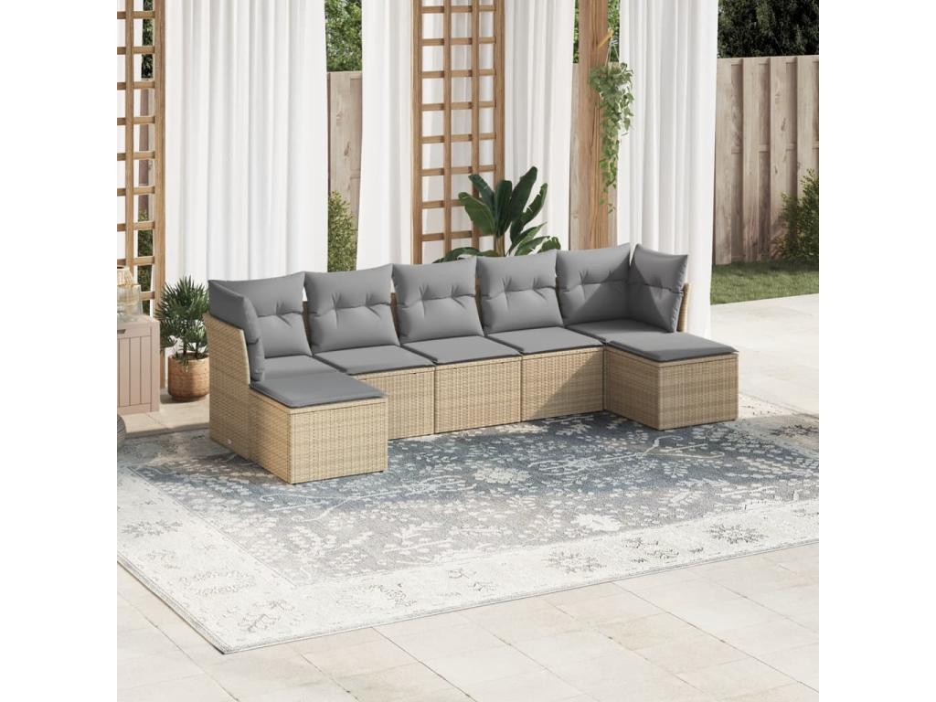 7-Piece Outdoor Patio Set with Cushions - Black Resin, W 24.4 x D 24.4 x H 27.2 in