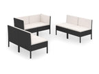 6-Piece Outdoor Patio Set with Cushions - Black Wood, W 27.6 x D 27.6 x H 26.4 in
