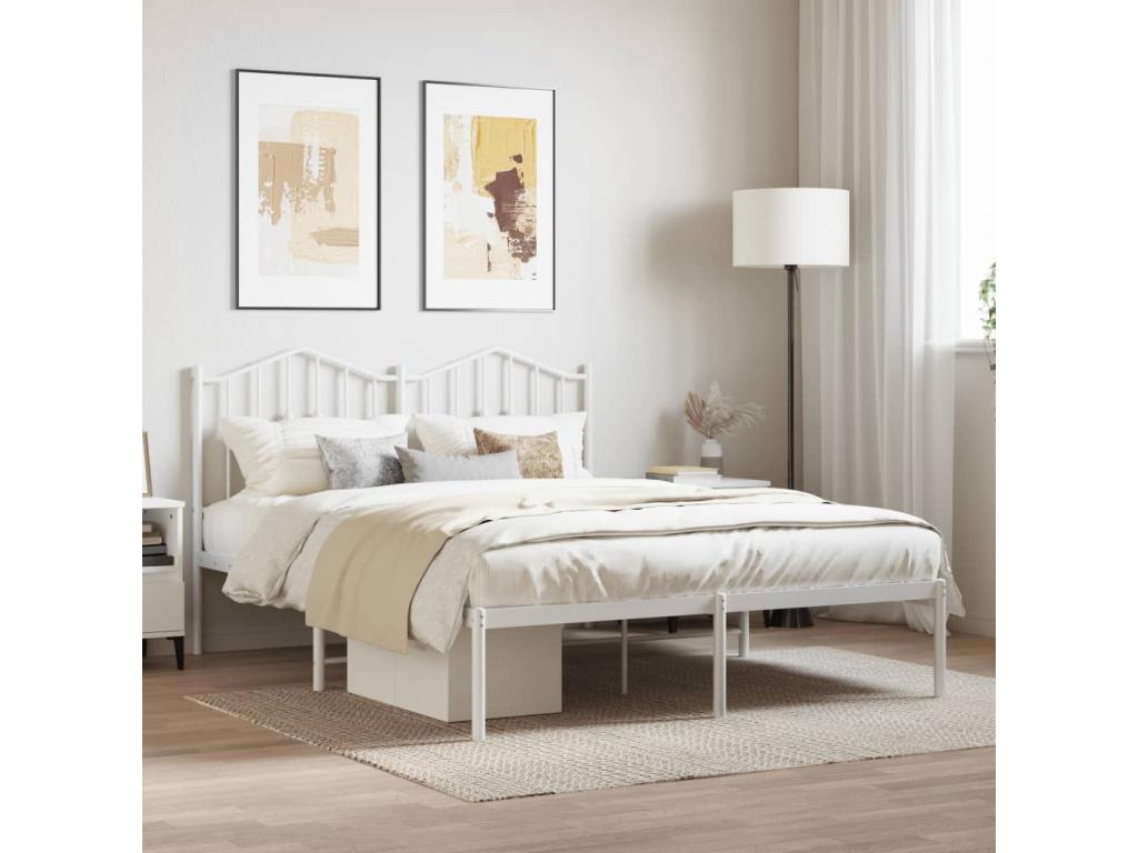Bed Frame with Headboard - White Steel, W 77.2 x D 57.5 x H 38.6 in