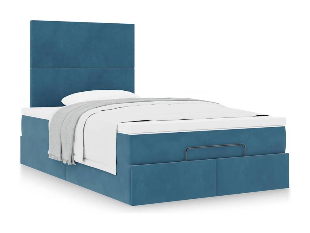 Bed Frame with Mattress - Blue Velvet, W 76 x D 47.2 x H 50.4 in