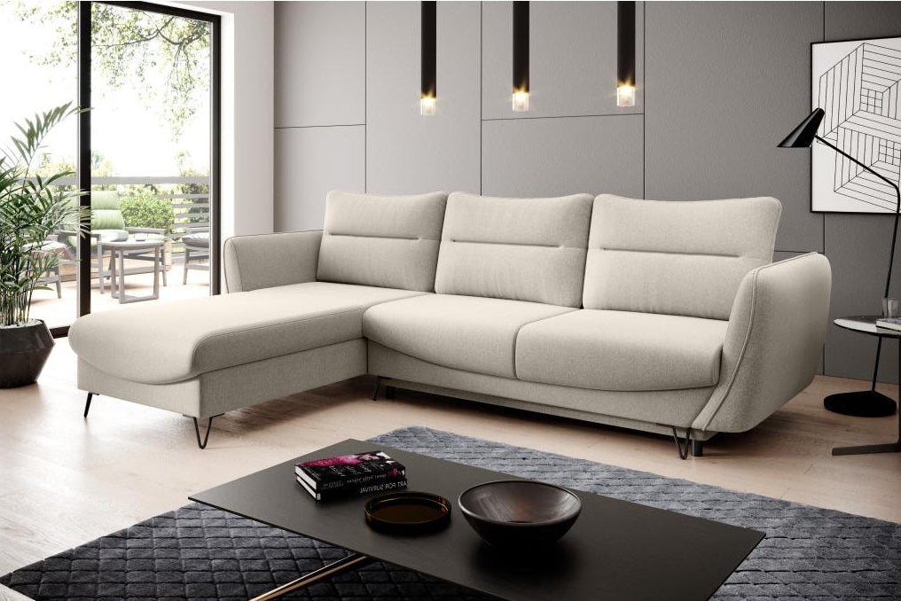 Sofa - Beige Polyester Fabric, W 108.7 x D 35.4 x H 39.4 in