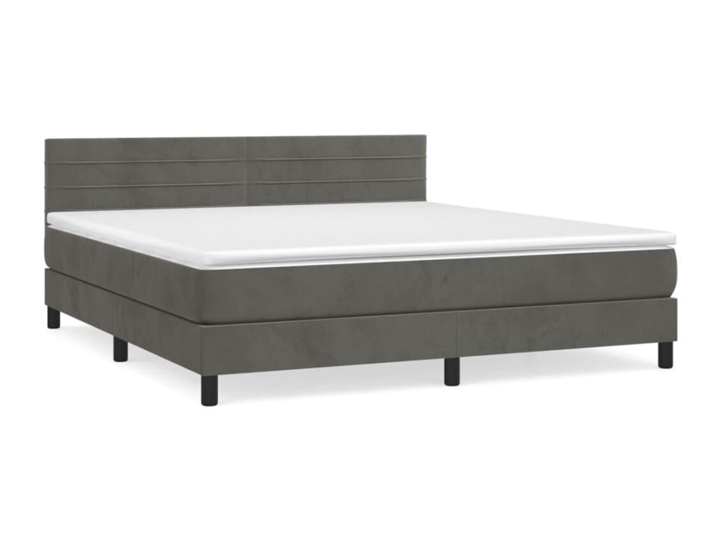Bed Frame with Mattress - Gray Velvet, W 79.9 x D 63 x H 34.6 in