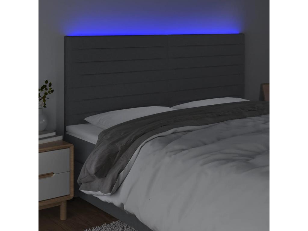 Bed with LED - Gray Polyester Fabric, W 70.9 x D 2 x H 50.4 in