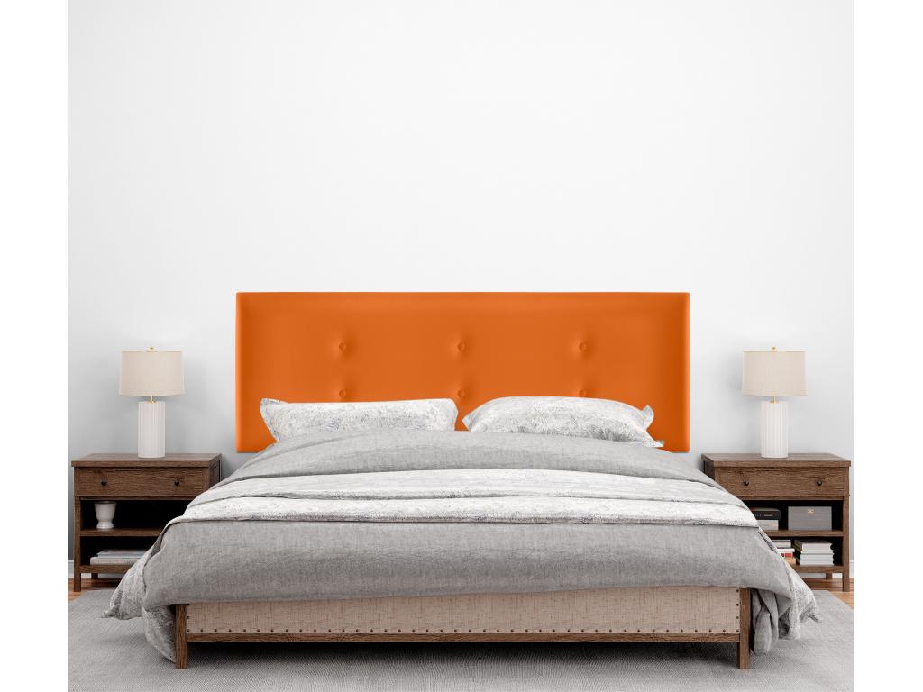 Bed - Orange Faux Leather, Pine Wood, W 57.1 x D 1.6 x H 41.3 in