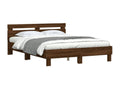 Bed Frame with Headboard with LED - Brown Engineered Wood, W 79.9 x D 57.1 x H 27.6 in