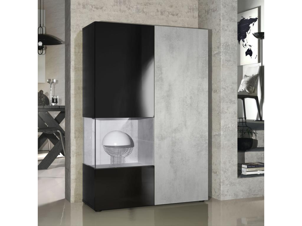 Display Cabinet with LED - Black Engineered Wood, W 36 x D 14.6 x H 53.7 in