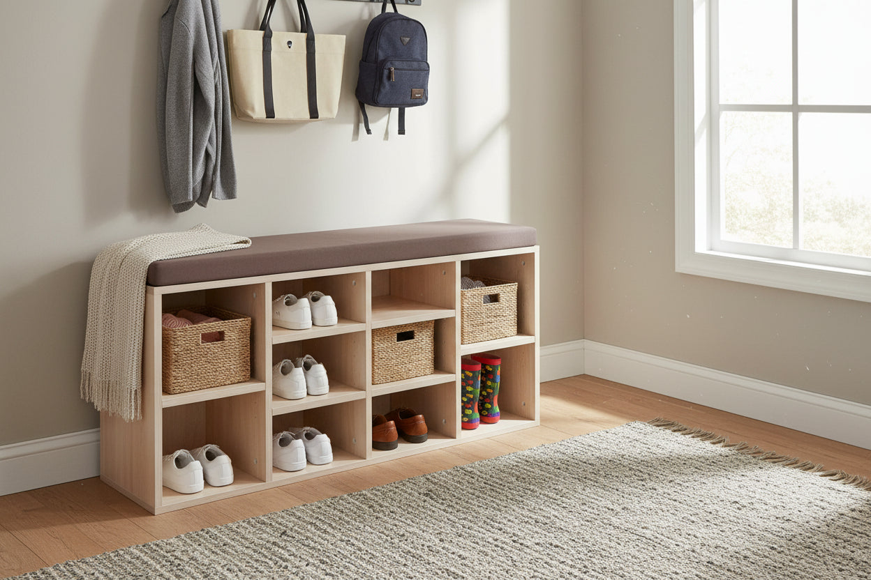 Bench - Brown Wood, W 40.6 x D 11.8 x H 18.9 in