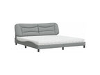 Bed Frame with Mattress - White Polyester Fabric, W 85.8 x D 80.7 x H 29.3 in