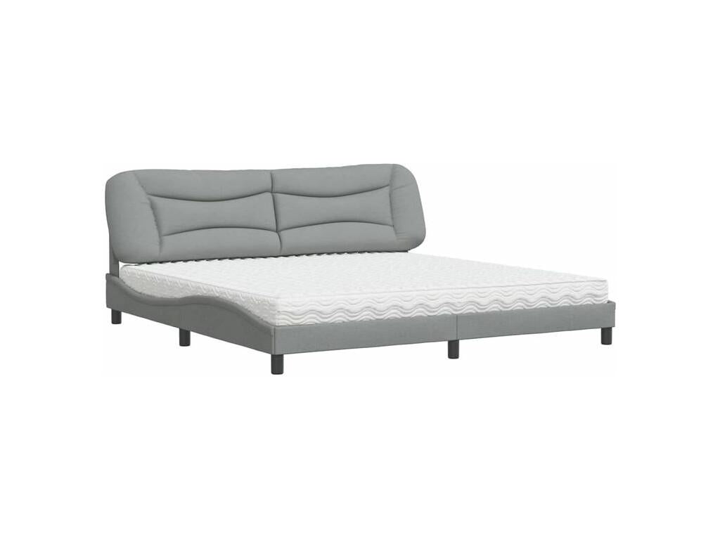 Bed Frame with Mattress - White Polyester Fabric, W 85.8 x D 80.7 x H 29.3 in