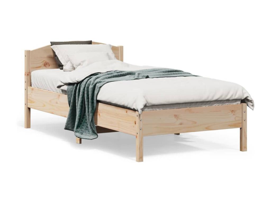 Bed Frame with Headboard - Brown Wood, W 77 x D 31.7 x H 29.3 in