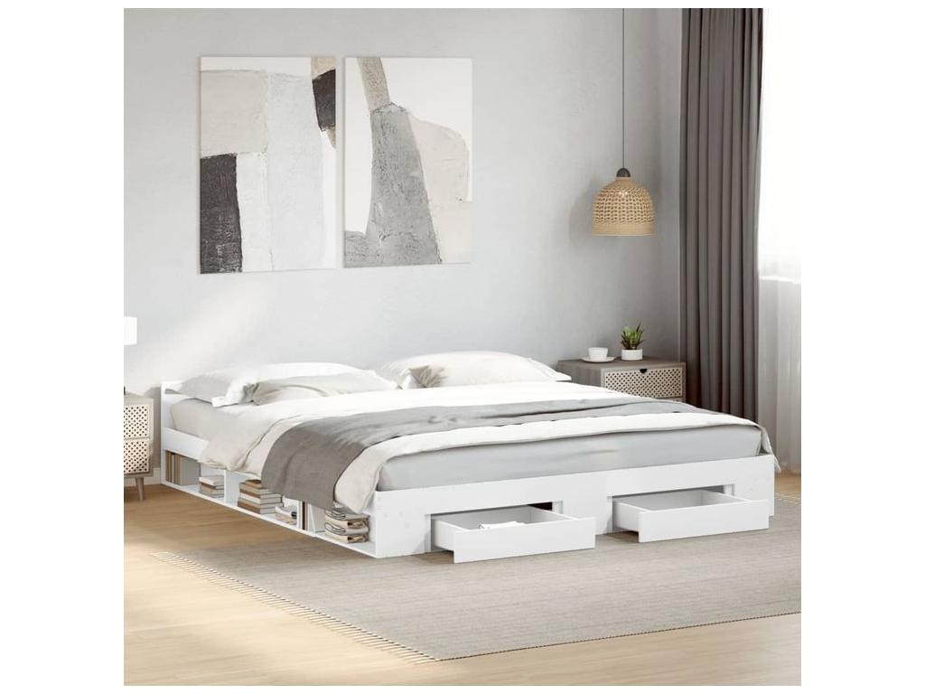 Bed - White Wood, W 79.9 x D 79.9 x H 17.7 in