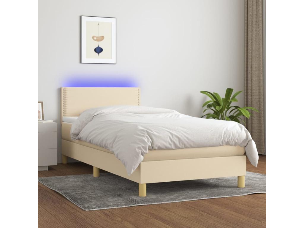 Bed Frame with Mattress with LED - Wood, W 76 x D 35.4 x H 34.6 in