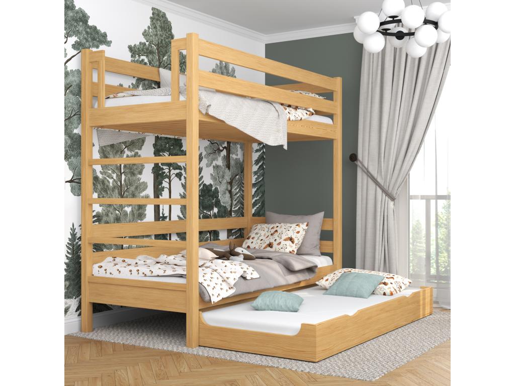 Bed Frame with Mattress - Natural Pine Wood, W 74 x D 38.6 x H 76.8 in