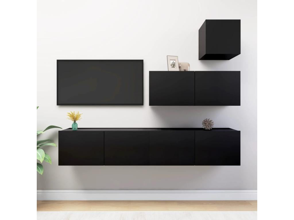 Set of 4 TV Stands - Black Engineered Wood, W 12 x D 11.8 x H 11.8 in