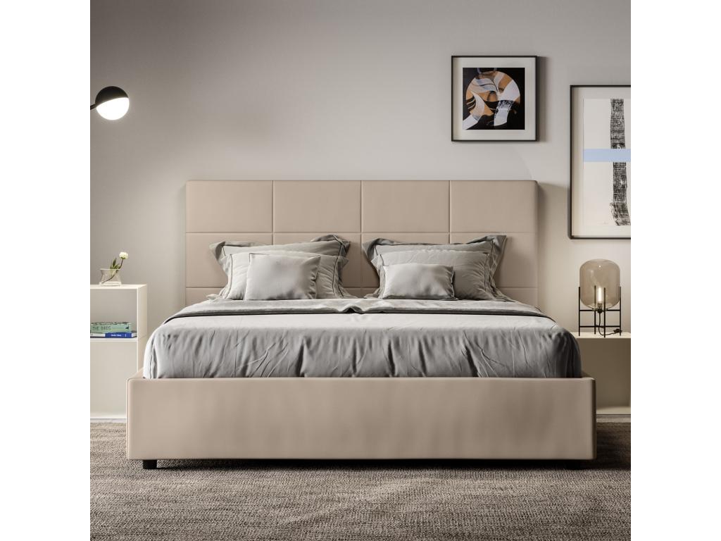 Bed - Taupe Faux Leather, Synthetic Leather, Engineered Wood, W 68.9 x D 82.7 x H 48 in