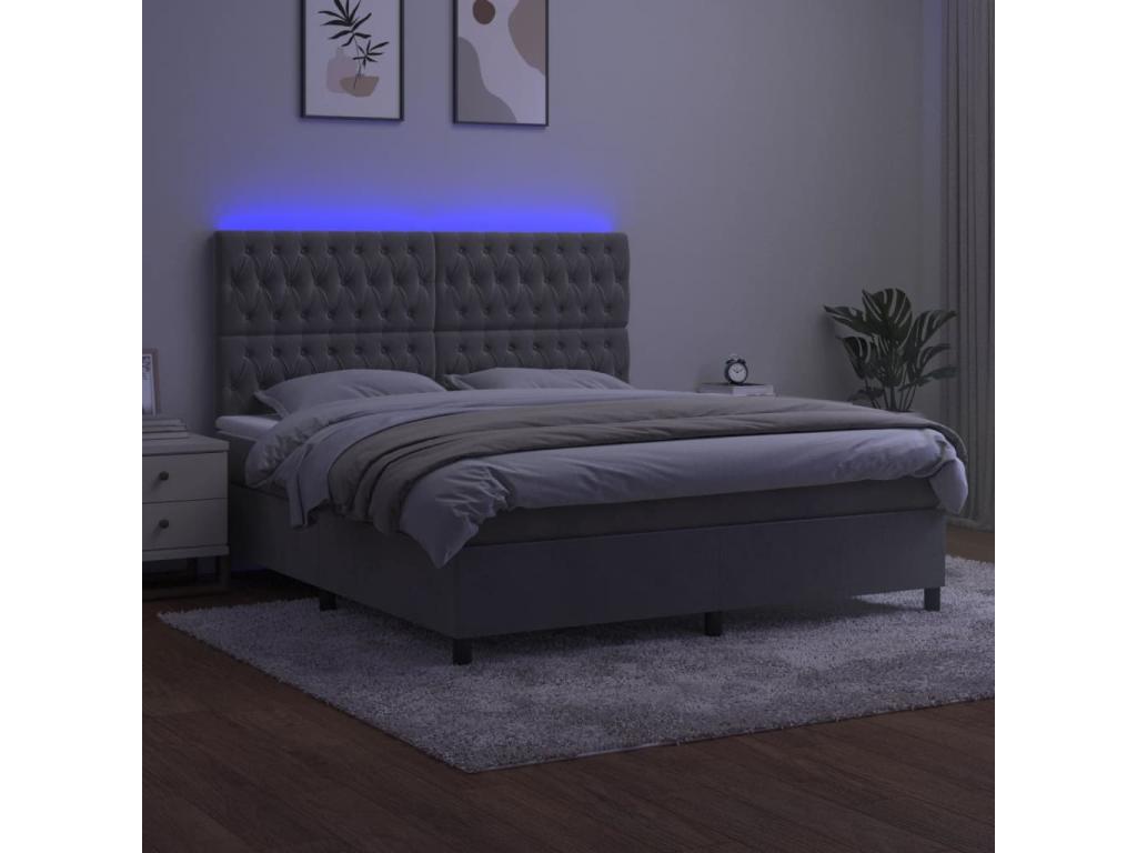 Bed Frame with Mattress with LED - Light Gray Wood, W 79.9 x D 63 x H 50.4 in