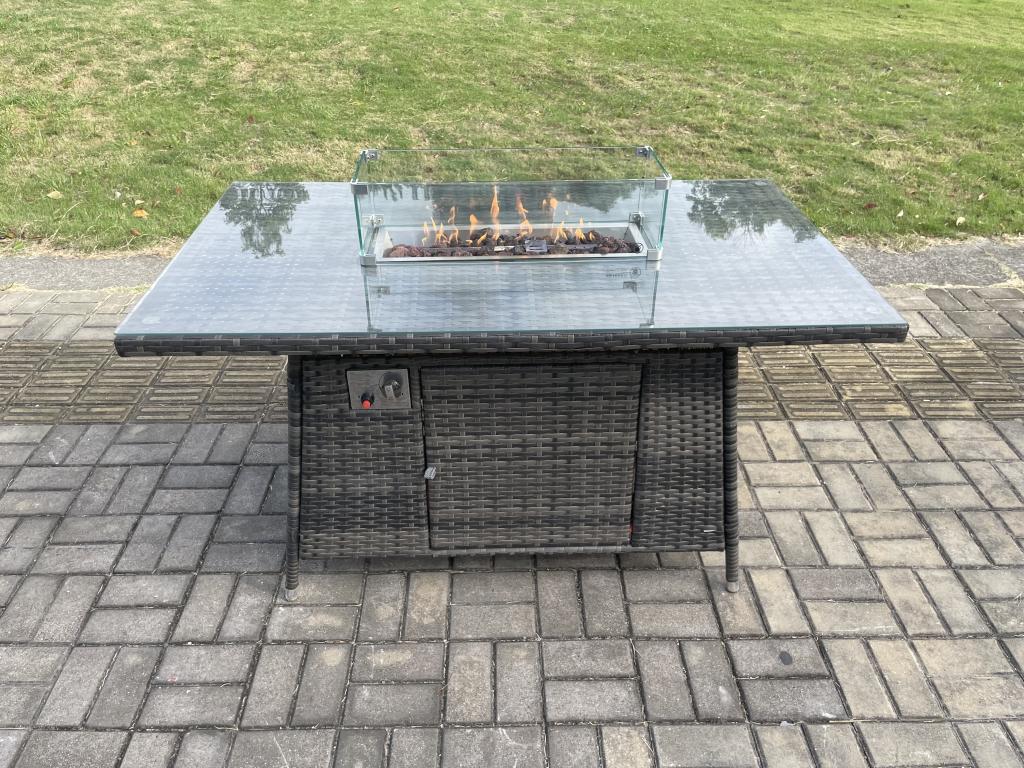 Table - Gray Polyester Fabric, Metal, Glass, W 55.1 x D 31.5 x H 27.6 in