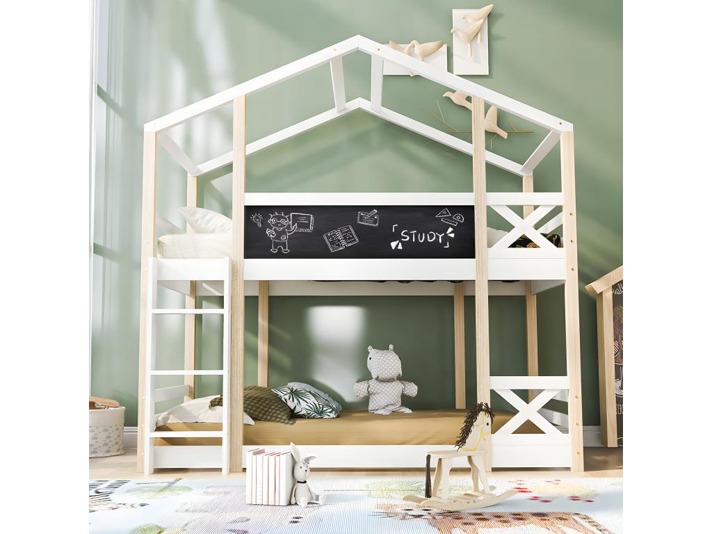 Bed - White Wood, W 81.5 x D 37.8 x H 80.7 in