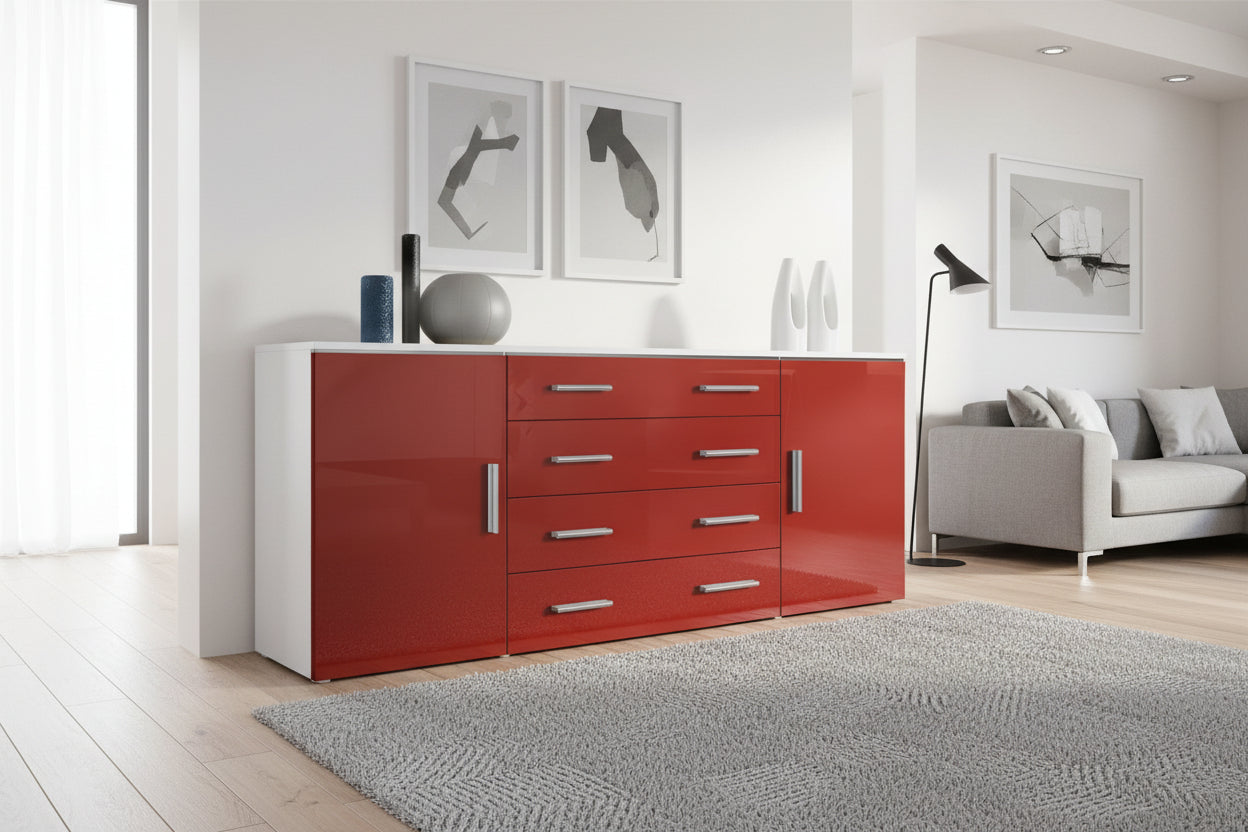 Cabinet - White Engineered Wood, W 65.4 x D 13.8 x H 28.3 in