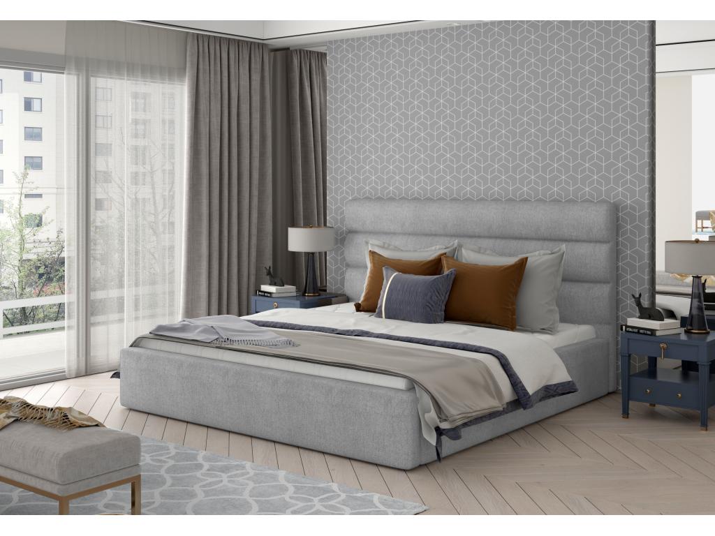 Bed - Gray Polyester Fabric, W 70.9 x D 87.8 x H 36.6 in