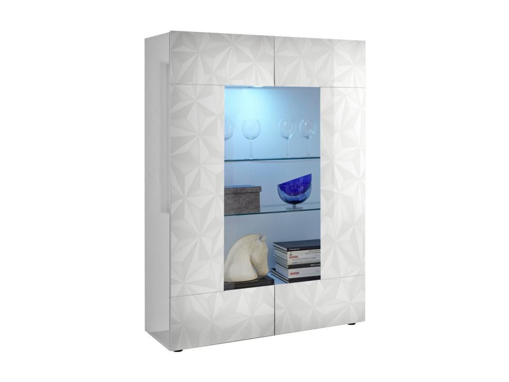 Display Cabinet with LED - White Wood, W 47.2 x D 16.5 x H 65.4 in