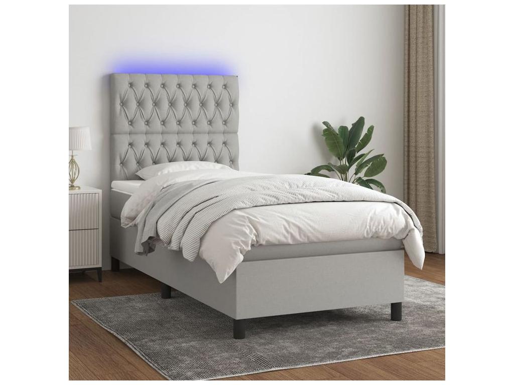Bed Frame with Mattress with LED - White Polyester Fabric, W 76 x D 35.4 x H 46.5 in