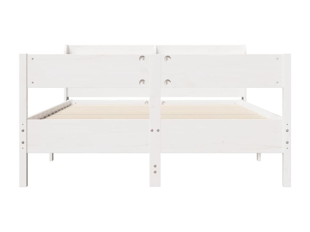 Bed Frame with Mattress - White Wood, W 81.9 x D 59.1 x H 32.3 in