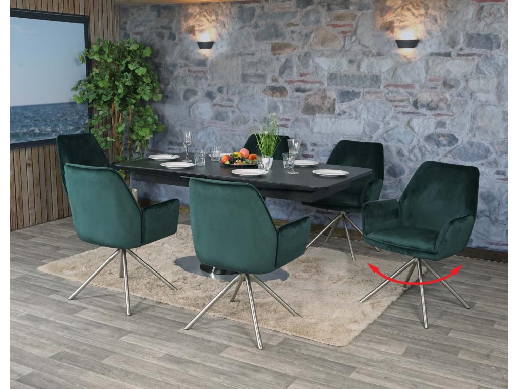 Set of 6 Dining Chairs - Green Polyester Fabric, W 23.6 x D 23.6 x H 33.9 in