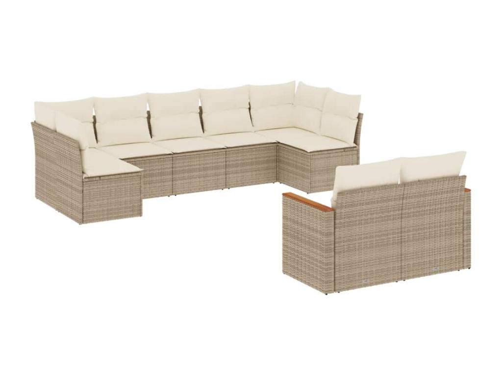 9-Piece Outdoor Patio Set with Cushions - Beige Resin, W 24.4 x D 24.4 x H 27.2 in