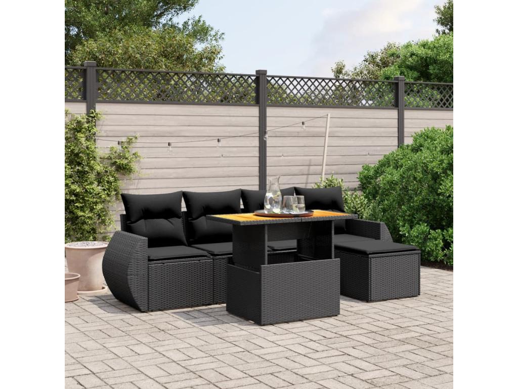 6-Piece Outdoor Patio Set with Cushions - Black Resin, W 21.7 x D 24.4 x H 27.2 in