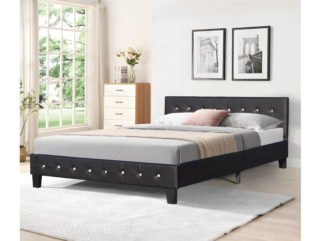 Bed - Black Wood, W 81.1 x D 56.7 x H 3.9 in