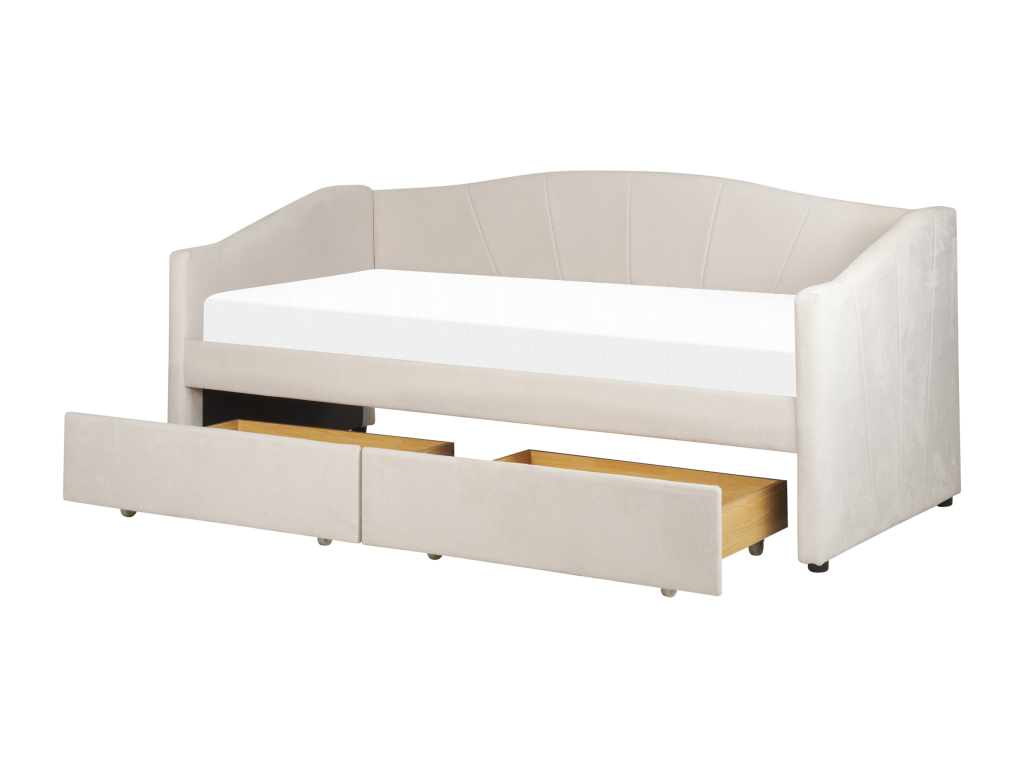 Bed - Beige Polyester Fabric, W 38.6 x D 84.3 x H 32.3 in