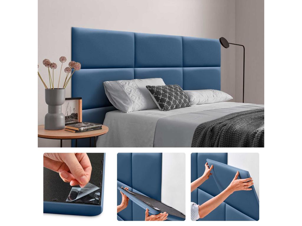 Bed - Blue Faux Leather, W 19.7 x D 1.6 x H 11.8 in
