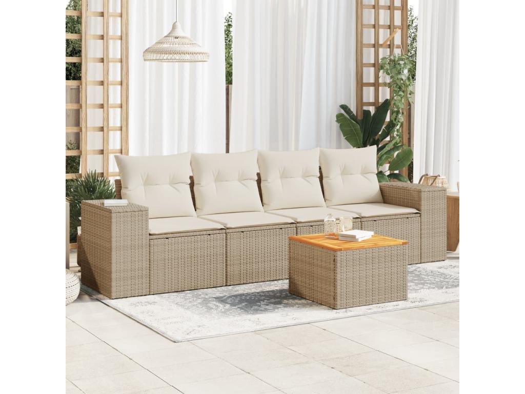 5-Piece Outdoor Patio Set with Cushions - Gray Resin, W 24.4 x D 24.4 x H 27.2 in