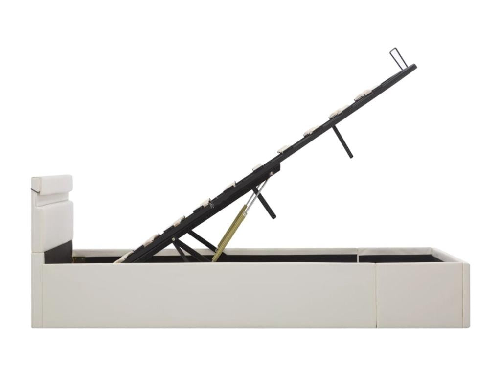 Bed with LED - White Engineered Wood, W 83.5 x D 57.9 x H 28.7 in