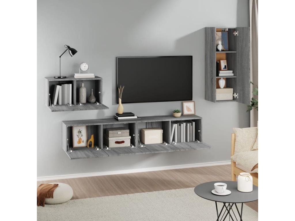 Set of 4 Cabinets - Gray Engineered Wood, W 31.5 x D 11.8 x H 11.8 in