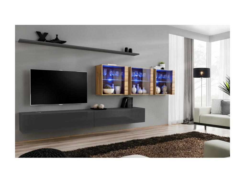 Cabinet - Gray Wood, W 133.9 x D 15.7 x H 59.1 in