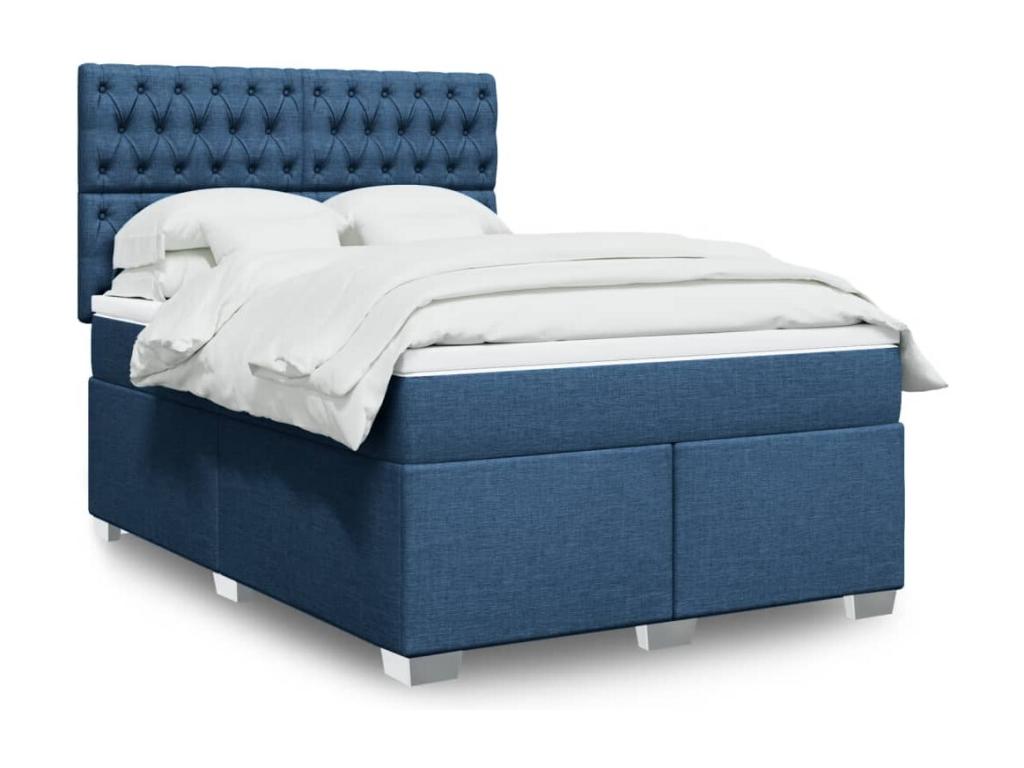 Bed Frame with Mattress - Blue Polyester Fabric, W 78.7 x D 56.7 x H 59.3 in