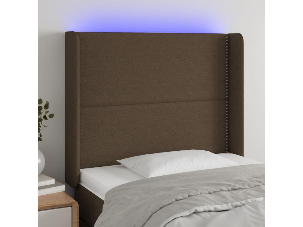 Bed with LED - Brown Polyester Fabric, W 36.6 x D 6.3 x H 50.4 in