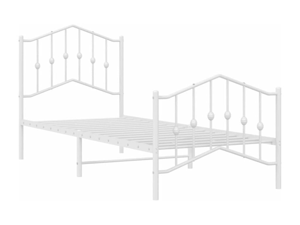 Bed Frame with Headboard - White Steel, W 77.2 x D 37.4 x H 38.6 in