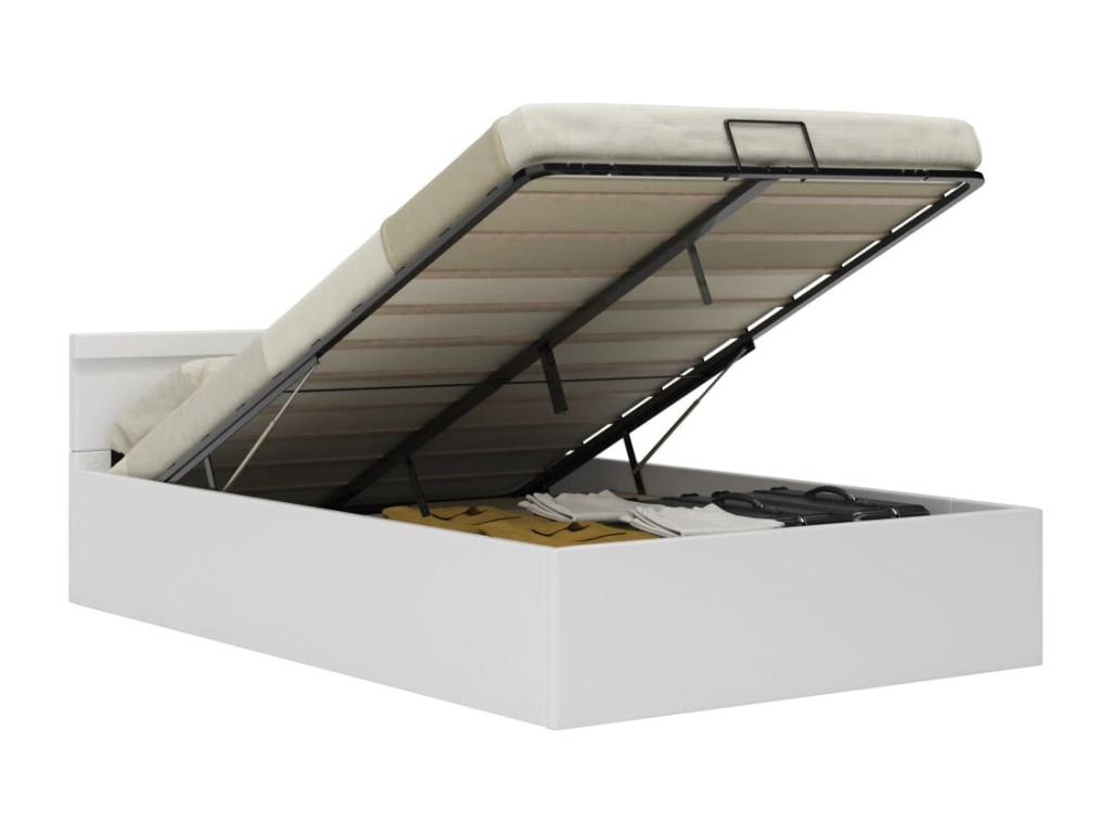 Bed with LED - White Engineered Wood, W 83.5 x D 57.9 x H 28.7 in