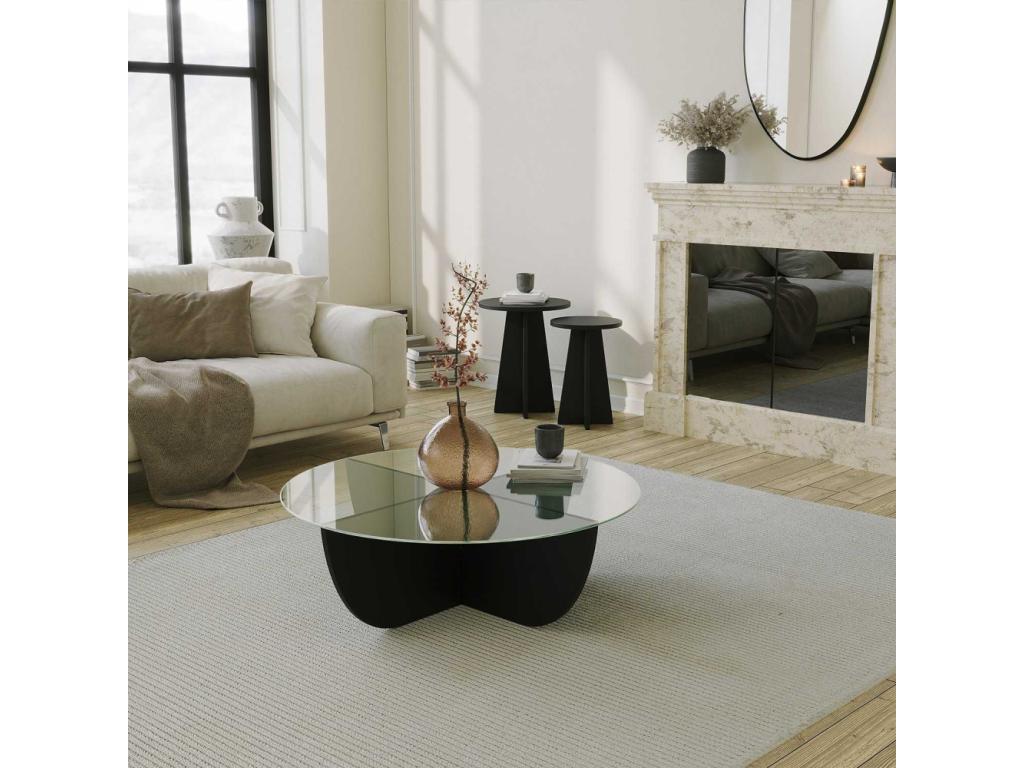 Coffee Table - Black Engineered Wood, W 35.4 x D 35.4 x H 11.8 in