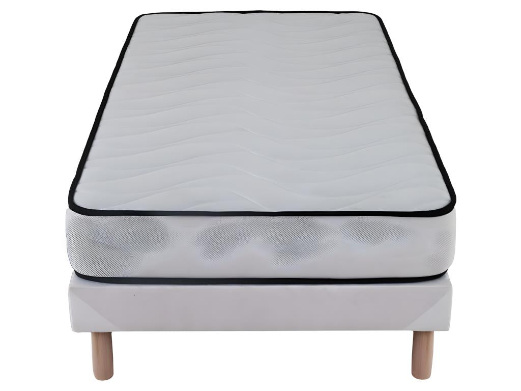 Bed Frame with Mattress - White, W 74.8 x D 35.4 x H 12.2 in