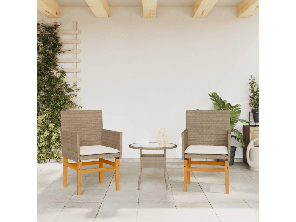 Set of 2 Chairs - Brown Rattan, W 21.7 x D 21.7 x H 14.6 in