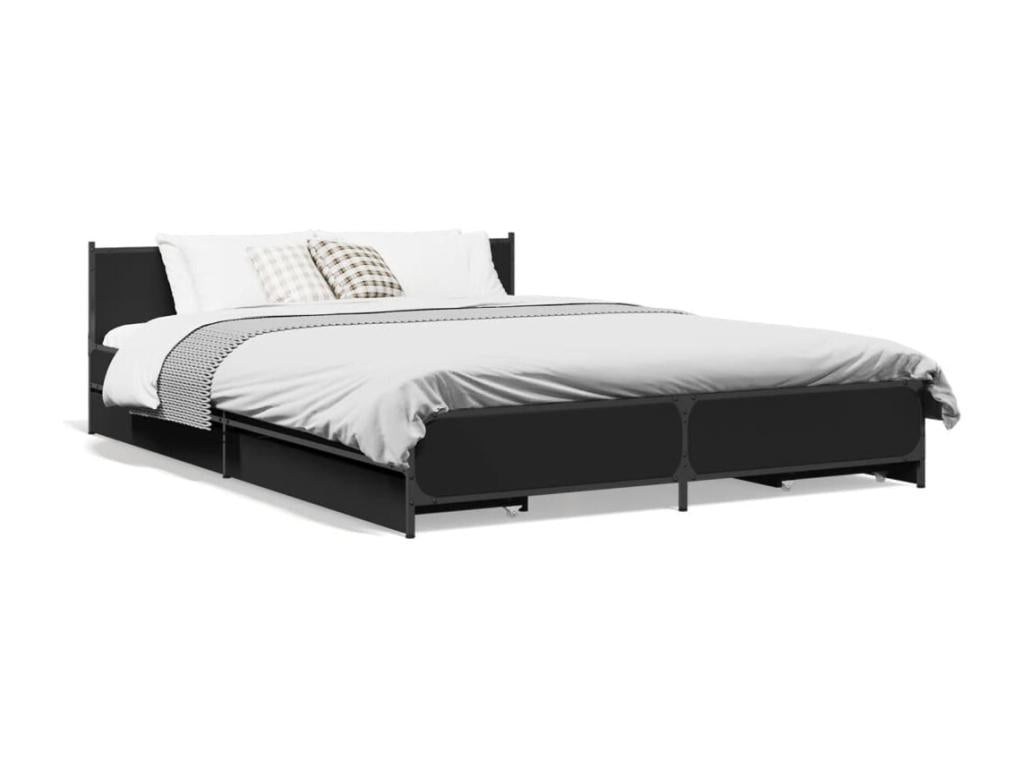 Bed - Black Wood, W 79.9 x D 48.4 x H 22.2 in